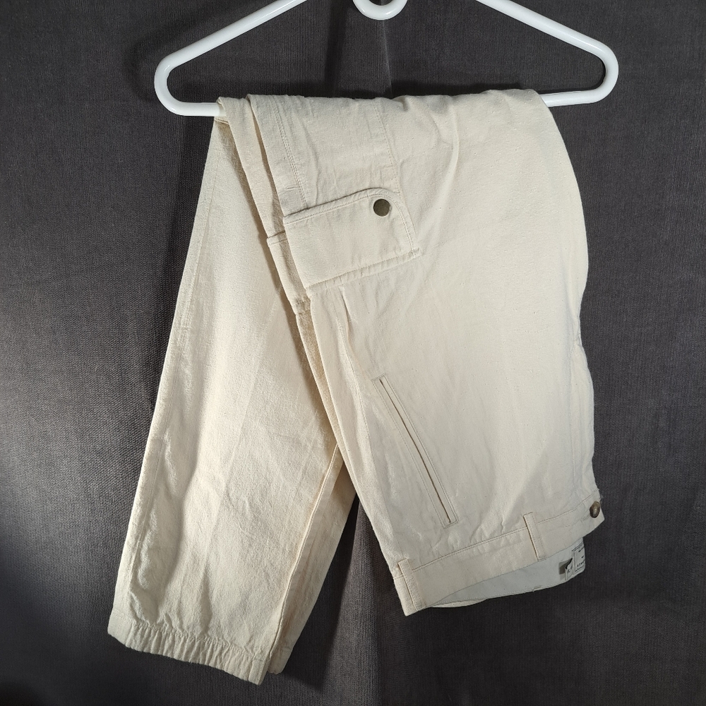 Club Monaco Cream 100% Cotton Straight Leg Cargo Pants 7 Pockets VG 33W/34L